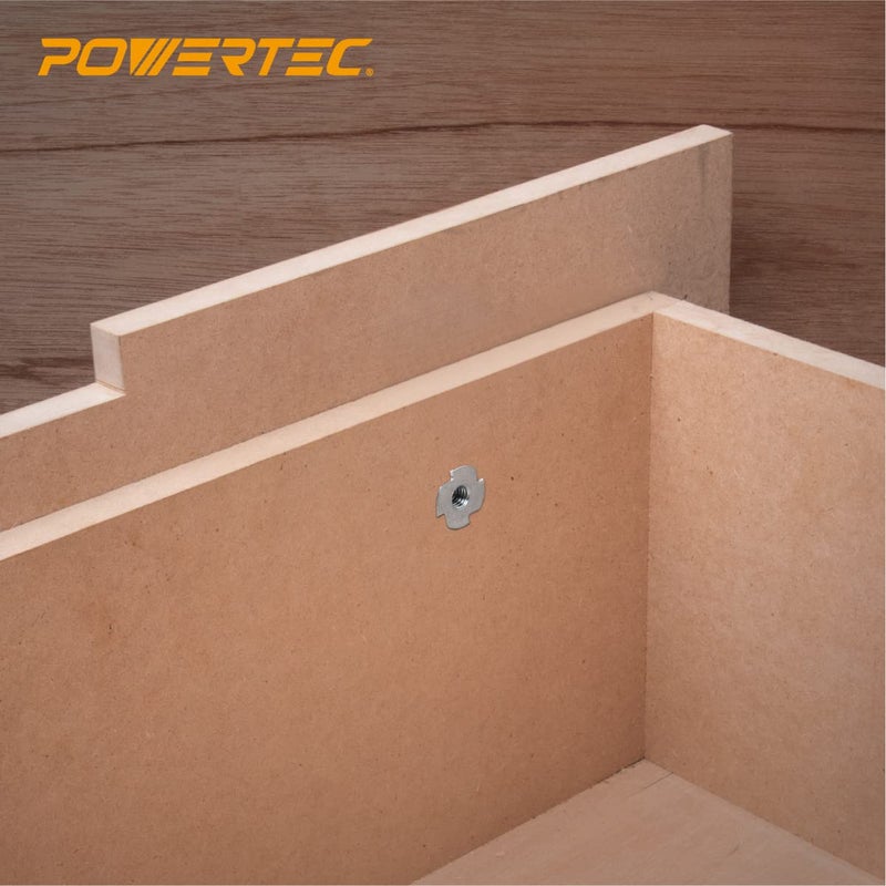 POWERTEC 3/8-16 T Nuts, 50 Pcs | 4 Pronged Tee Nuts for Bolts and Stem Caster Wheels, Threaded Inserts for Wood Working, Rock Climbing Holds and Furniture, for Use with Hammer | 1/2" Length (QTN1106) - Image 4